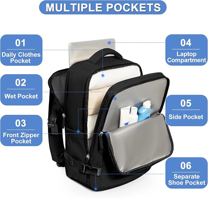coofay Large Travel Backpack For Women Airline Approved Carry On Waterproof - Image 4