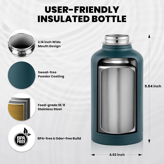 RAYMYLO Insulated Water Bottle 64 oz, Triple Wall Vacuum Stainless Steel - Image 5