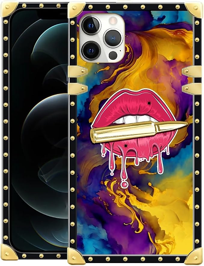 Compatible with iPhone 11 Pro Max Case, Cool Corlorful Lip Marble Luxury Golden by Unknown