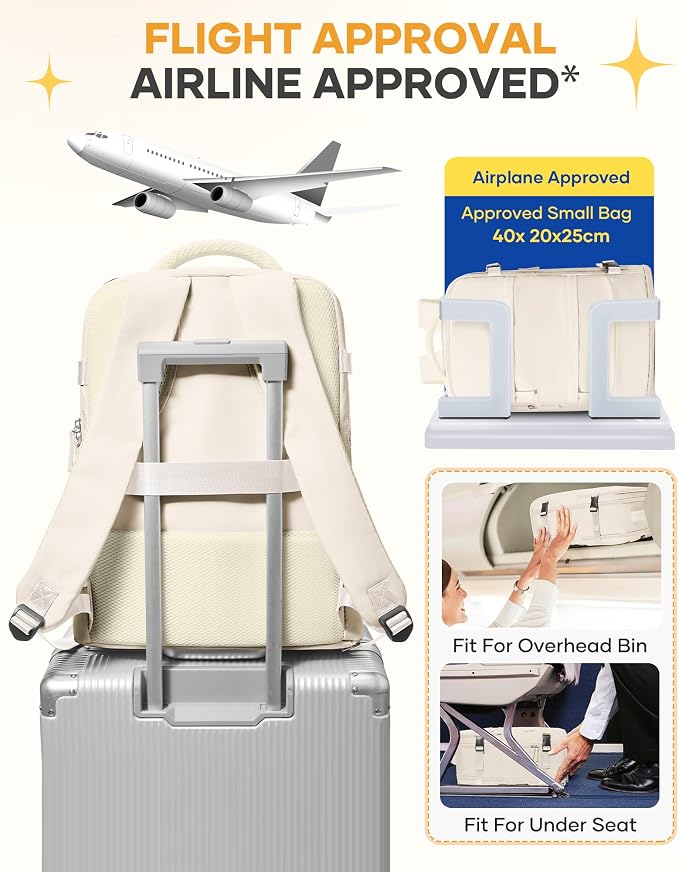 coofay Beige Travel Backpack For Women Men Airline Approved Personal Item Carry - Image 7
