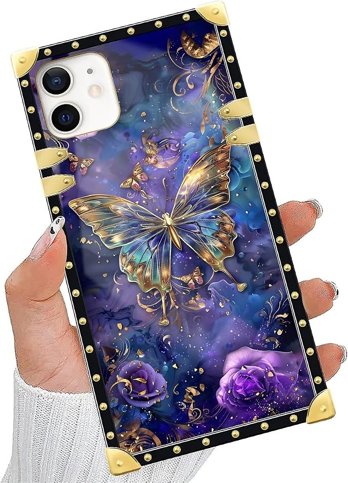 Compatible with iPhone 11 Case, Glistening Golden Butterfly Vibrant Purple Blue - Image 5