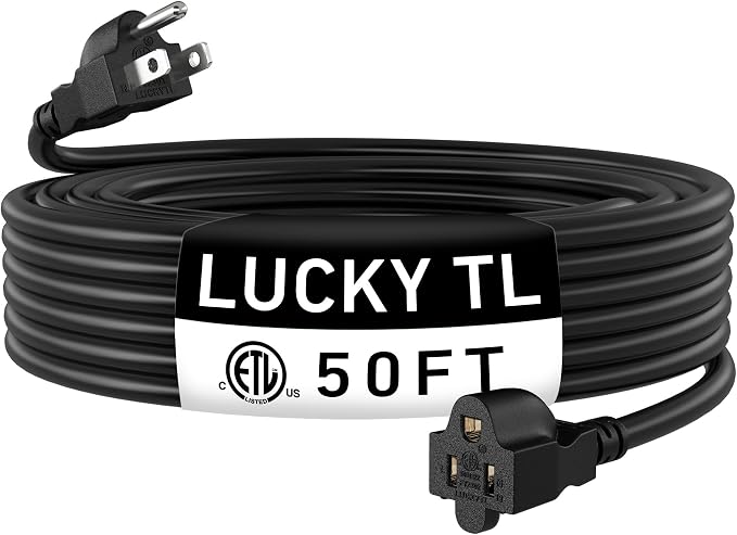 LUCKY TL Indoor Outdoor Extension Cord, 16/3 Gauge Black Long Extension Cord by LUCKYTL