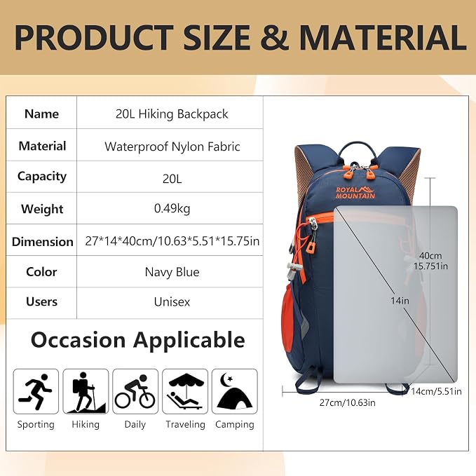 Small Hiking Backpack With Rain-cover, 20L Travel Backpacks - Image 2