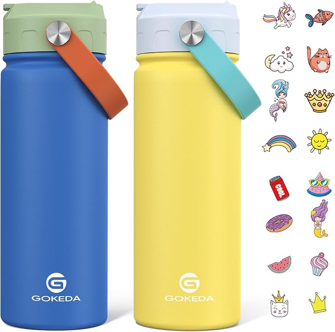 GoKEDA 18oz Kids Water Bottle, 2 Pack Insulated Bottles by Unknown