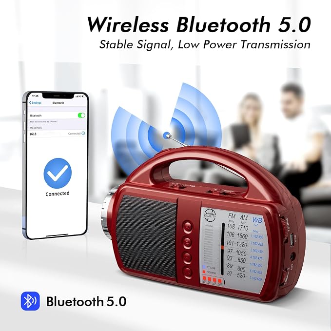 AM/FM/NOAA Weather Radio with Bluetooth Rechargeable Emergency Radio Built-in - Image 6