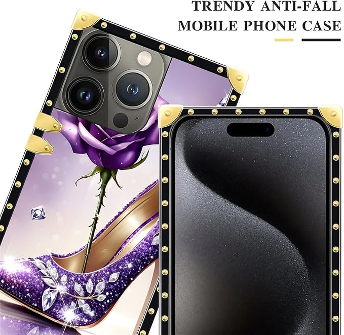 Compatible with iPhone 16 Pro Max Case, High Heeled Purple Diamond Rose Luxury - Image 4