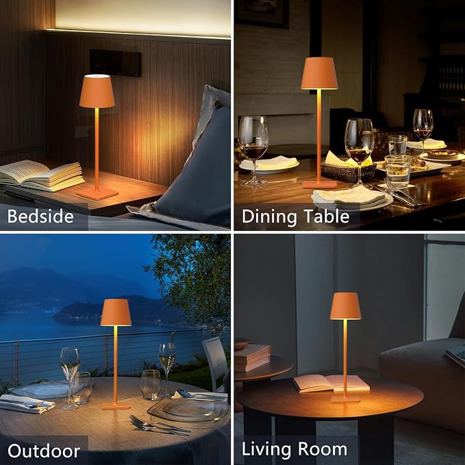 Yogaret Orange Cordless Table Lamp Set of 2-3 Way and Stepless Dimmable - Image 2