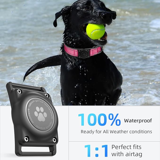 AirTag Dog Collar, IP68 Waterproof Air Tag Dog Collar Holder, Reflective - Image 2