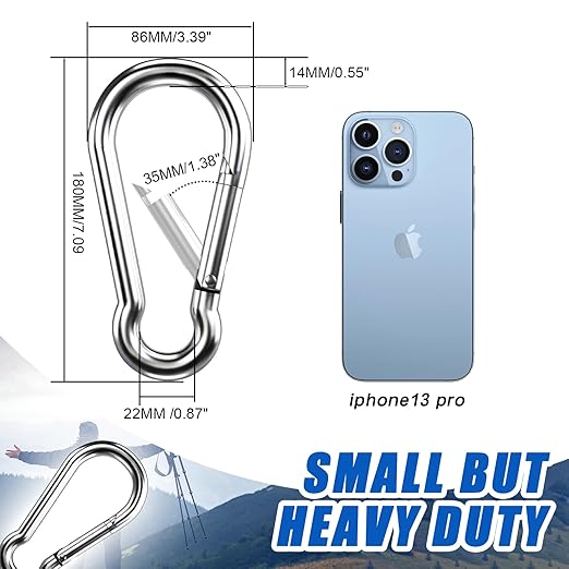 Large Carabiner Clip Hooks, 304 Stainless Steel Spring Snap Hook Fits Camping - Image 3
