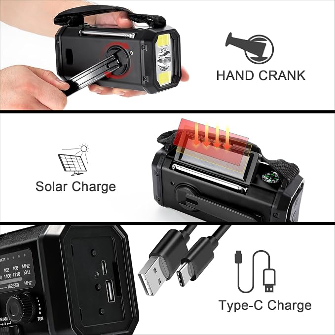 10000mAh Emergency Weather Radio, Portable FM/AM/NOAA Battery Powered Survival - Image 3