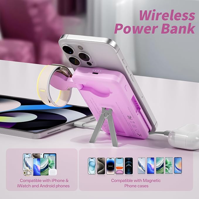 Magnetic Portable Charger Built-in Cables, 10000mAh Fast Charging Wireless - Image 3