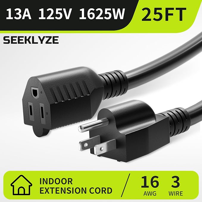 16/3 Black 25 FT Extension Cord, Indoor Extension Cord - Image 2