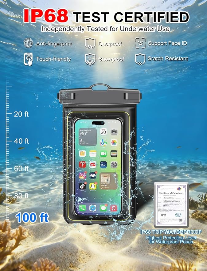 Famoby 4 Pack IP68 Waterproof Phone Pouch Adjustable Neck Lanyard Dry Bag - Image 5