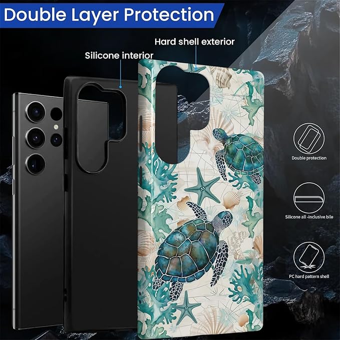 for Samsung Galaxy S24 Ultra Case, HL2 Ocean Sea Turtle Nautical Map Hybrid 2 - Image 2