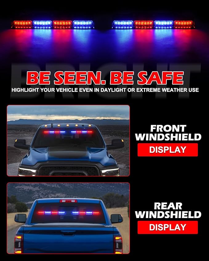 HLauto 604N Emergency Dash Strobe Lights: 2x16.8 inch Red Blue Security Light - Image 3