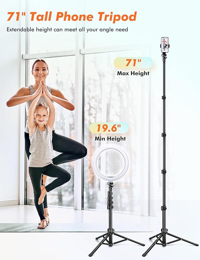 Nineigh 71" Tripod for iPhone, Phone Tripod Selfie Stick - Image 2