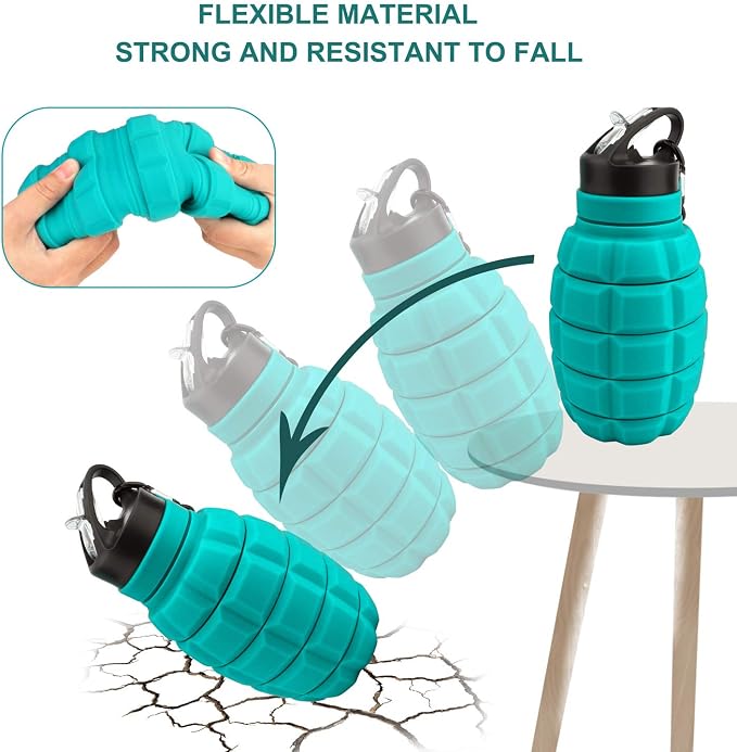 QiCheng&LYS 19.5oz Collapsible Travel Water Bottle, Reuseable BPA Free Silicone - Image 3