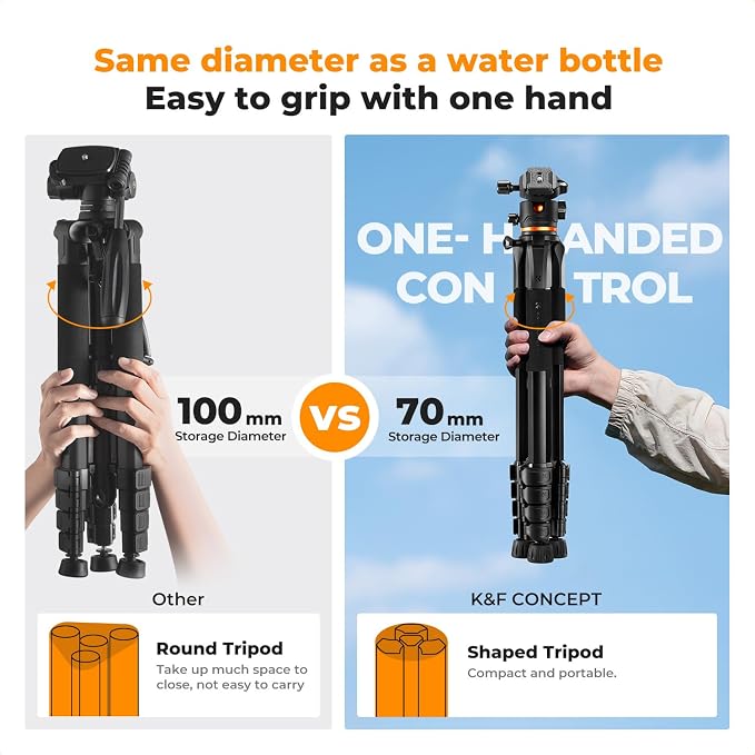 K&F CONCEPT 75 inch/190cm Camera Tripod, Lightweight Travel Outdoor DSLR Tripods - Image 2
