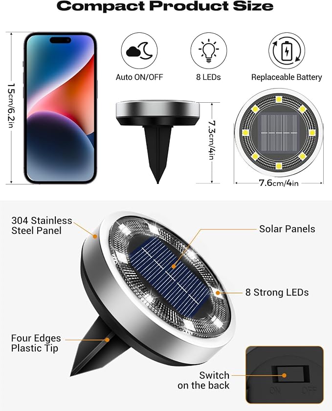 btfarm 4 Pack Solar Lights Outdoor, 8 LED Solar Ground Lights IP65 Waterproof - Image 7