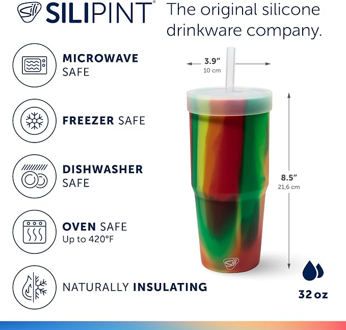 Silipint: 32oz Silicone Straw Tumbler, Unbreakable, Dishwasher Safe - Image 2