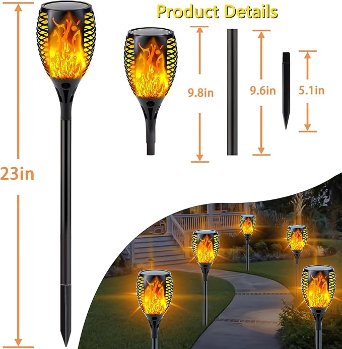 Upgraded Solar Lights Outdoor, 6 Pack Flickering Flame Solar Torch Lights - Image 7