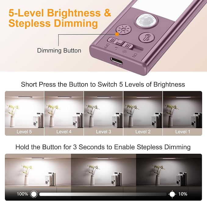 Gritin 10.2inch Under Cabinet Lighting Rechargeable 2 Pack- 3 Color Temps&5 - Image 5
