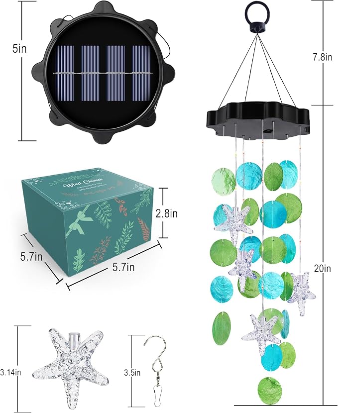 Toodour Solar Wind Chimes for Outside, Shells Light Gifts for Mom Grandma Women - Image 7