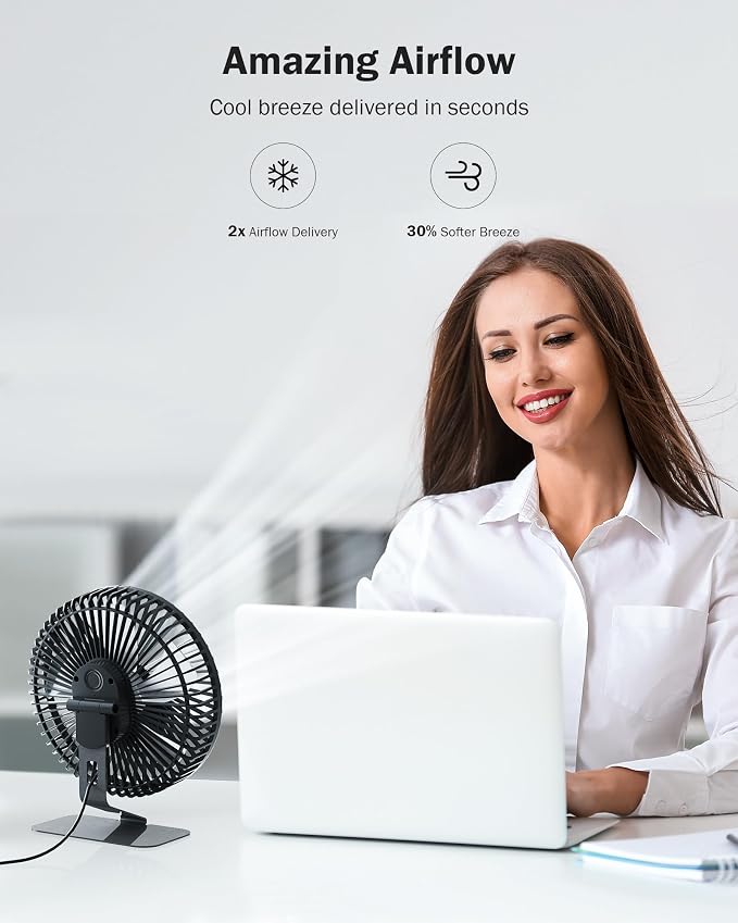 SLENPET 6-inch USB Small Desk Fan, 4 Speeds, Ultra-quiet, 90° Adjustment - Image 8