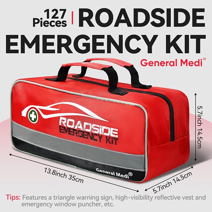 General Medi 127-Pieces Roadside Car Emergency Kit Include Mini First Aid Kit - Image 3