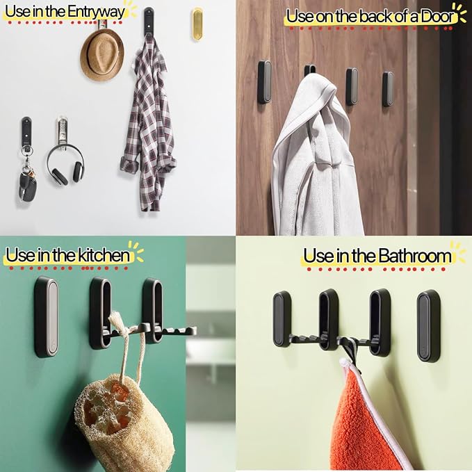 2 Pack Folding Wall Hooks, Foldable Black Coat Hooks - Image 6