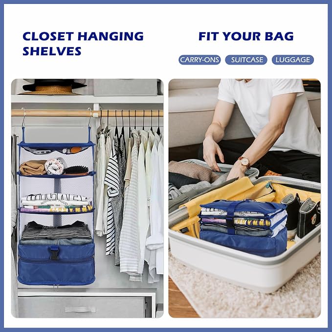 Surblue Hanging 3-Shelf Closet Organizer Pocket Collapsible Washable Oxford - Image 2