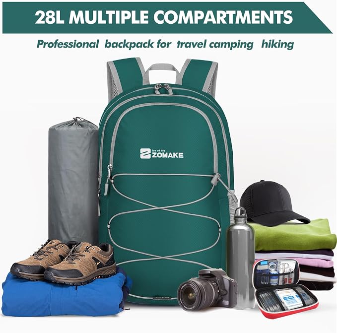 ZOMAKE Lightweight Packable Backpack 28L, Foldable Backpacks Water Resistant - Image 3