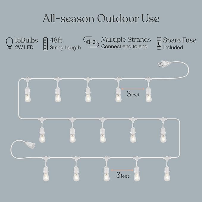 Brightech Ambience Pro Waterproof LED Outdoor String Lights, 48 Ft, Dimmable - Image 3