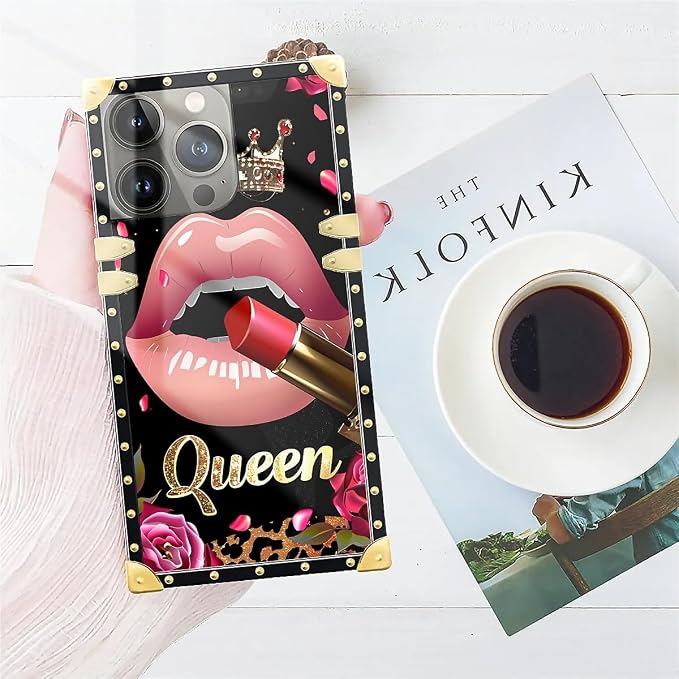Compatible with iPhone 15 Pro Max Case, Glitter Red Rose Queen Leopard Lipstick - Image 7