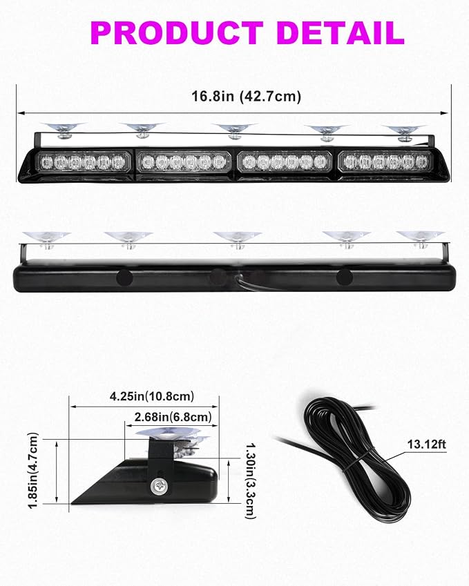 HLauto 6Z4J Emergency Dash Strobe Lights: 2x16.8 inch Purple White Safety Lights - Image 8