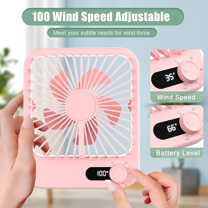 Portable Fan Rechargeable, Small Desk Fan Quiet, 180°Tilt Adjustable Personal - Image 2