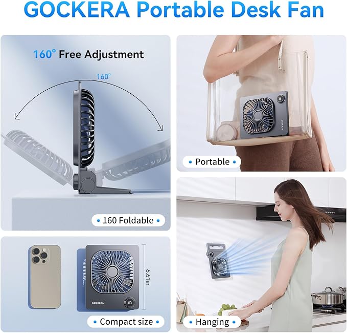 GOCKERA Desk Fan, 6.61''Ultra-thin 5000mAh Battery Powered Fan - Image 6