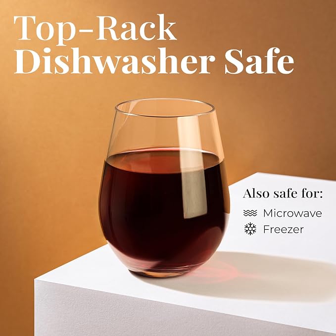 Vivocci Unbreakable Plastic Stemless Wine Glasses 20 oz | 100% Tritan Heavy - Image 4