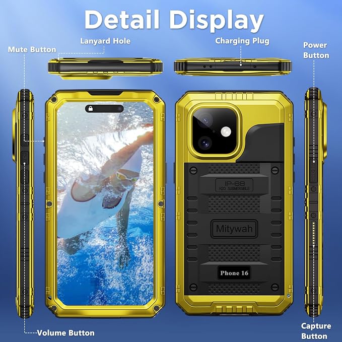 Mitywah Waterproof Case for iPhone 16, Shockproof Heavy Duty Case - Image 8