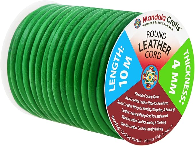 Mandala Crafts Round Genuine Green Leather Cord by MandalaCrafts