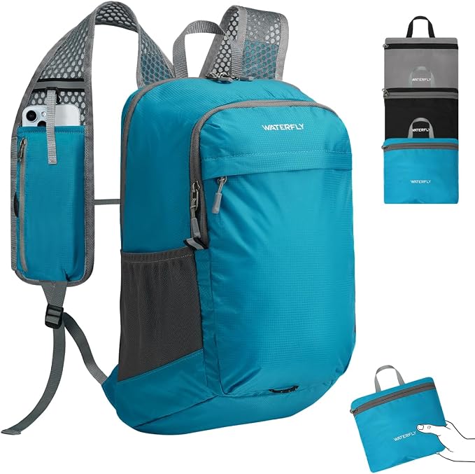 WATERFLY Packable Lightweight Small Backpack: 15L Foldable Mini Hiking Daypack by Waterfly