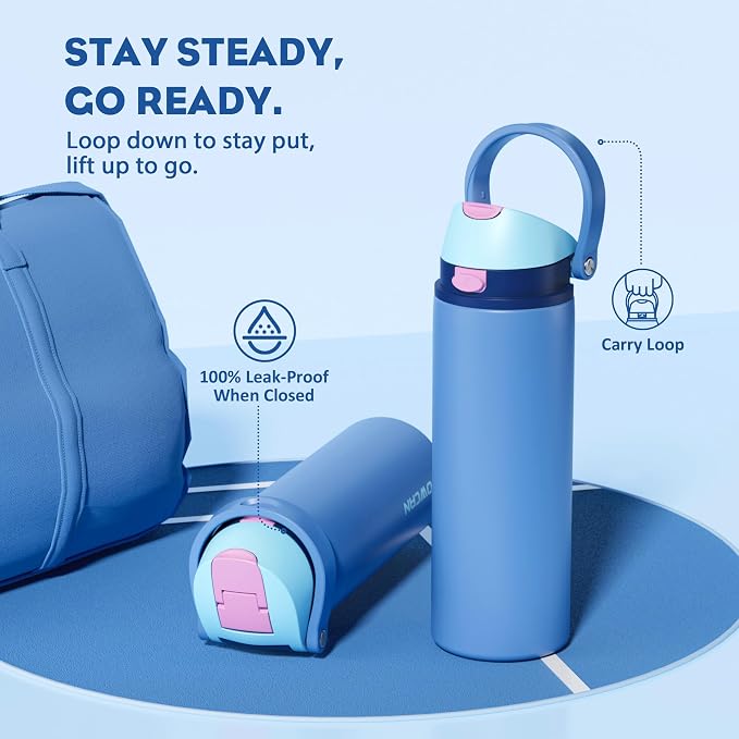 POWCAN 24 oz Metal Sports Water Bottle: 2-in-1 Push-Button Spout & Quick-Flip - Image 4