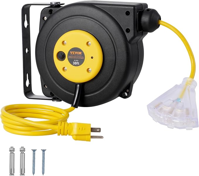 VEVOR Retractable Extension Cord Reel, 30 FT, Heavy Duty 16AWG/3C SJTOW by VEVOR
