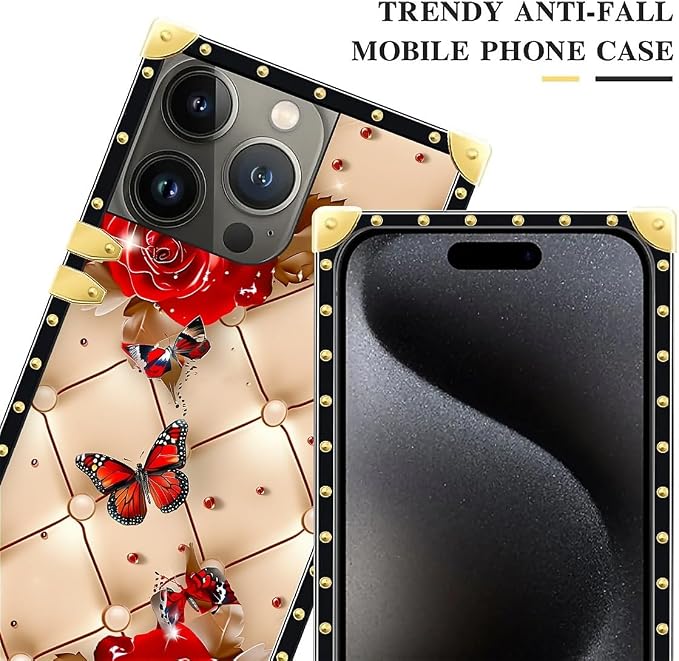 Compatible with iPhone 16 Pro Max Case, Shining Red Rose Butterfly Leather - Image 4