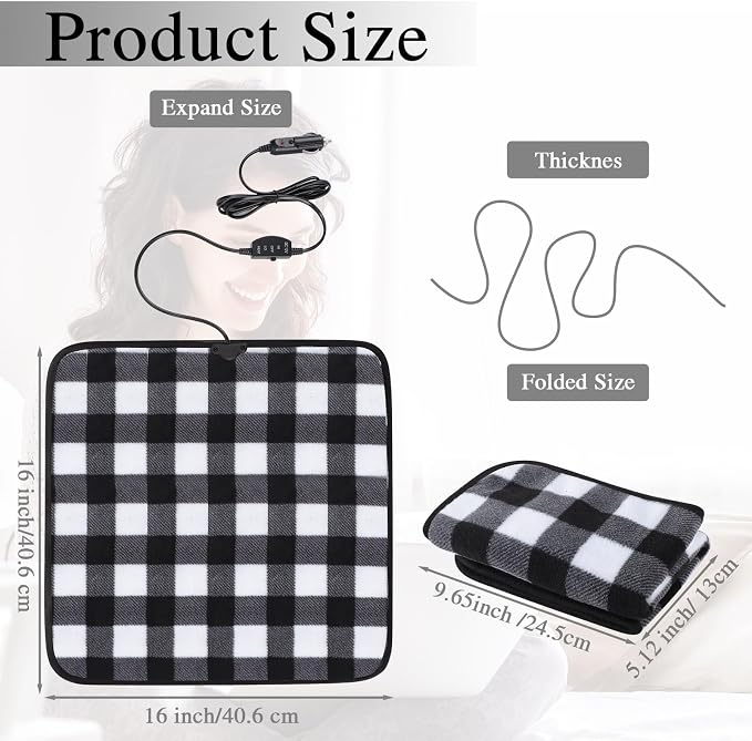 Tuanse 16 x 16 Inches Car Electric Blanket 12 Volt Heated Car Blanket - Image 2