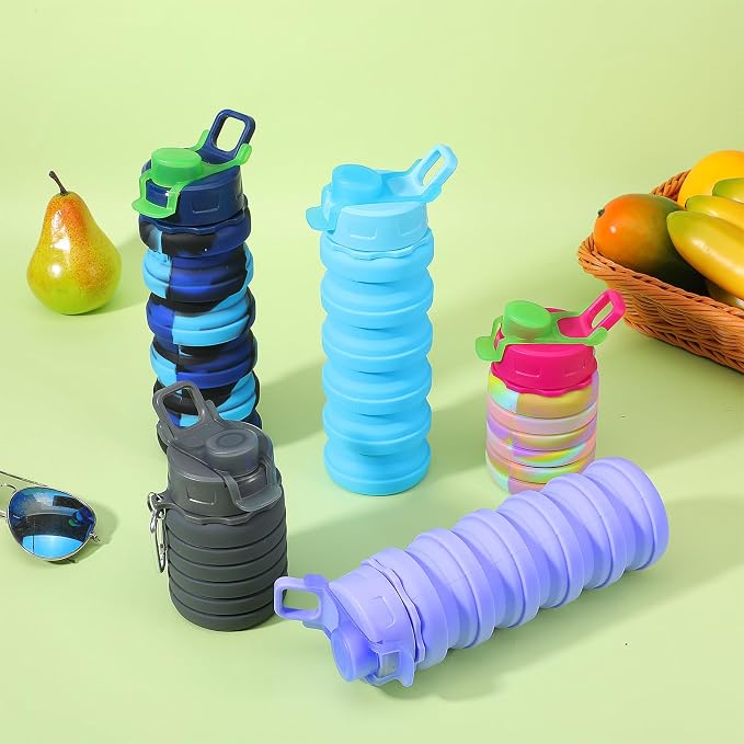 5 Pack Foldable Water Bottles, 16 oz Silicone Reusable Foldable Water Bottle - Image 6