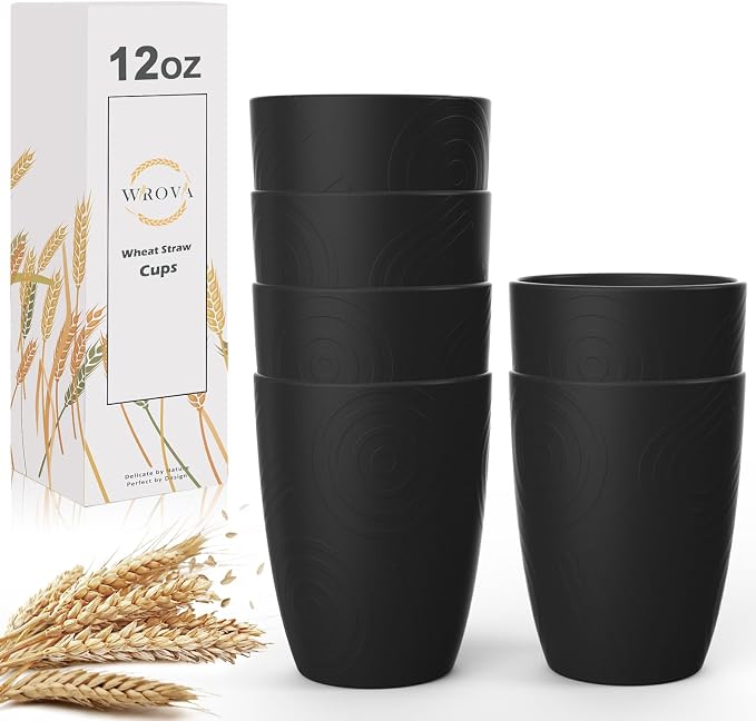Wheat Straw Cups 6 PCS Good Alternative to Plastic Reusable Cups 12 oz by WROVA
