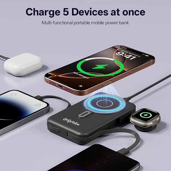 Magnetic Portable Charger Built-in Cables, 10000mAh Fast Charging Wireless - Image 6