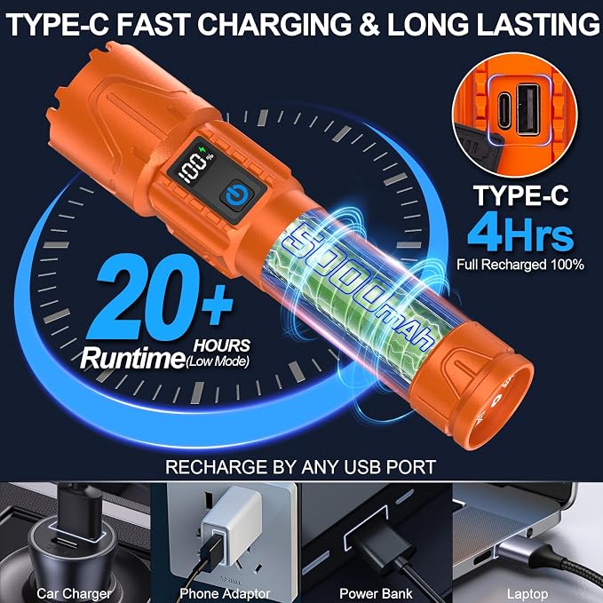 Rechargeable Tactical Flashlights 2000 High Lumens - 5000mAh Super Bright LED - Image 5