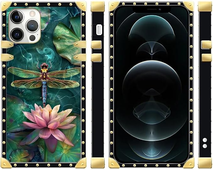 Compatible with iPhone 12 Pro Max Case, Colourful Dragonfly Pink Lily Pads - Image 2